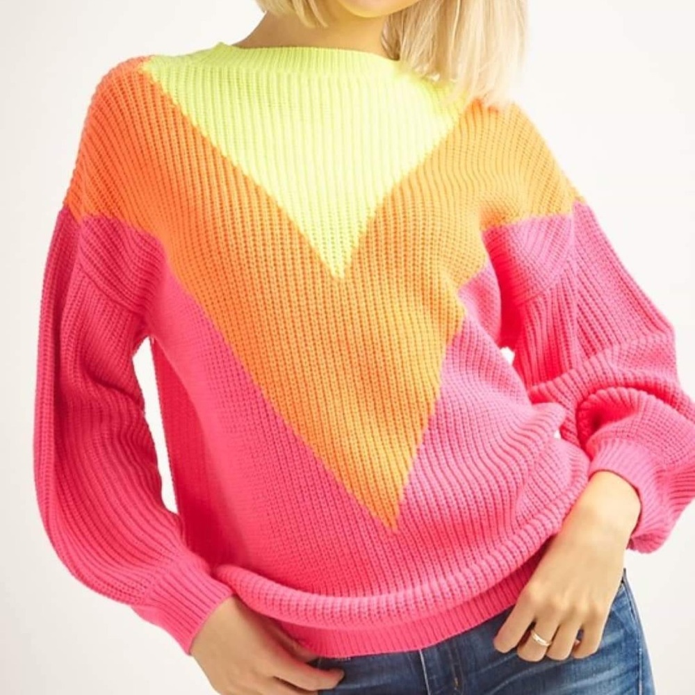 O&O Neon Colorblock Oversized Crewneck Sweater